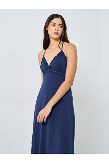 Styli V Neck Racerback Effect Lace Detail Slip Dress