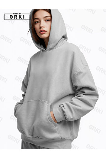 EFFRENATU Unisex Gray Oversize Hooded Sweatshirt Hoodie