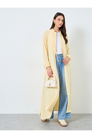 Take Two By Styli Women Yellow Zip-Up Maxi Kimono