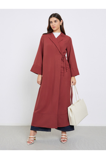 Styli Burgundy Notch Label Wrap Abaya
