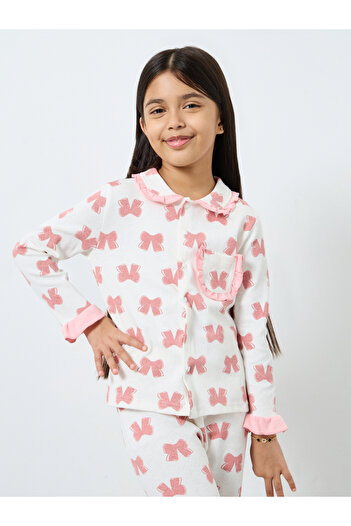 Styli Girls Bow Print Shirt and Pyjama Set