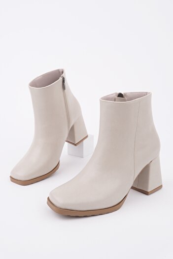 MUGGO Di̇vi̇na Blunt Toe Thick Heeled Zippered Women's Boots