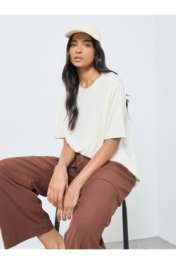 Take Two By Styli Women Cream Oversized T-Shirt