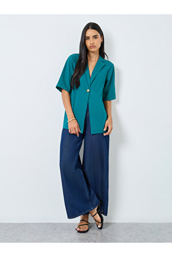 Styli Teal Short Sleeve Boxy Fit Shirt