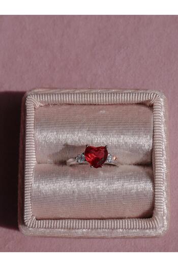 Reorah Collection Royal Heart Shine 925 Gümüş Yüzük - Koyu Pembe