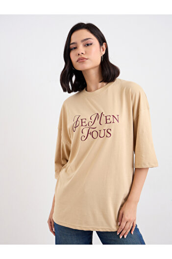 Styli Brown Dropped Shoulder Oversized T-Shirt