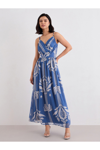 Styli Blue Floral Print Strappy Maxi Dress