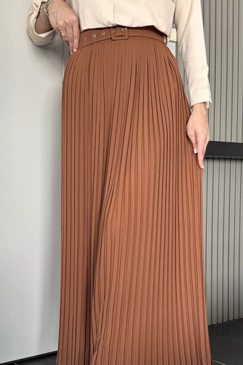julude Brown Belted Pleated Hijab Skirt (Available in S, M, L, XL)