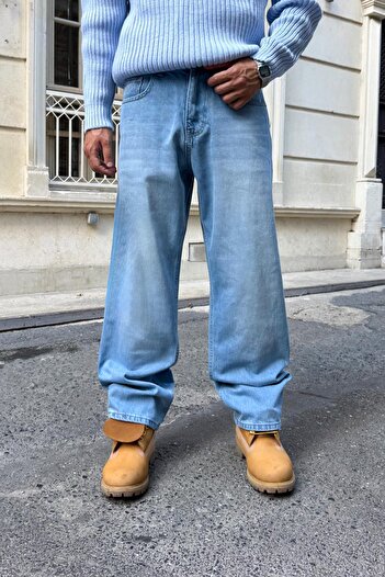 Flaw Wear Yıkamalı Çizgili Buz Mavi Baggy Jean