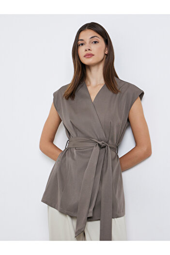 Styli Women Brown Sleeveless Wrap Top