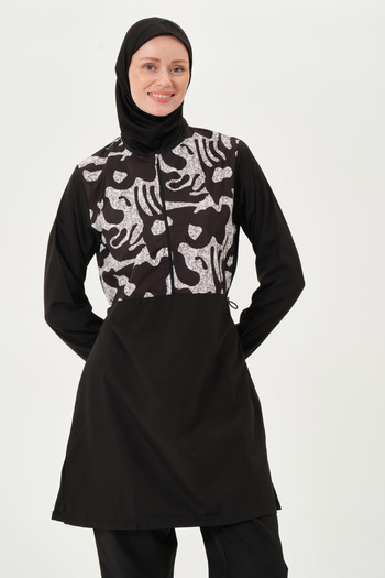 buybox Seamodest Front Patterned Hijab Swimsuit