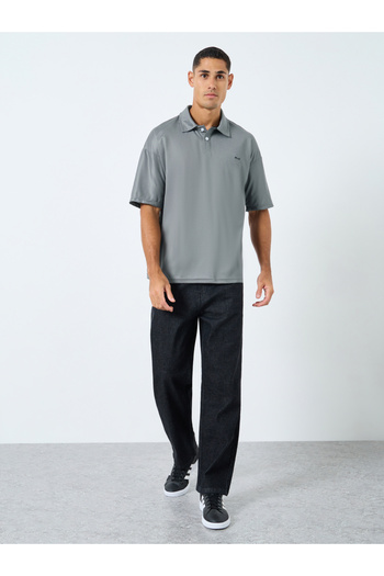 Styli Men Grey Oversized Polo with Button