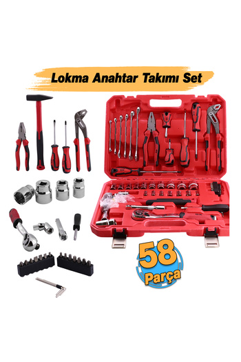Badem10 Lokma Anahtar Takımı 58 Parça Pense Tornavida Seti 1/2 3/8 1/4 Yıldız Tork Düz Set Bits Uç Allen Set