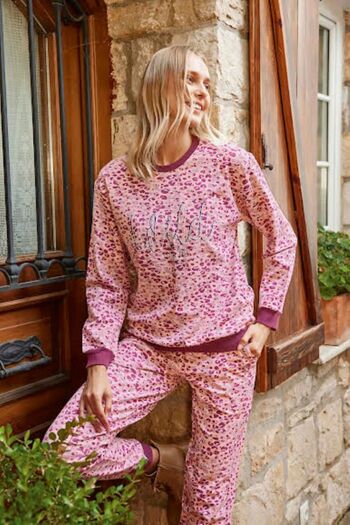 Aydoğan Women's Long Sleeve Viscose Fabric Pink Color Winter Pajamas Set