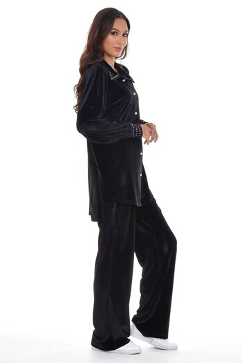 DISENTIS MODEST Women's Velvet Shirt Pants Black Set