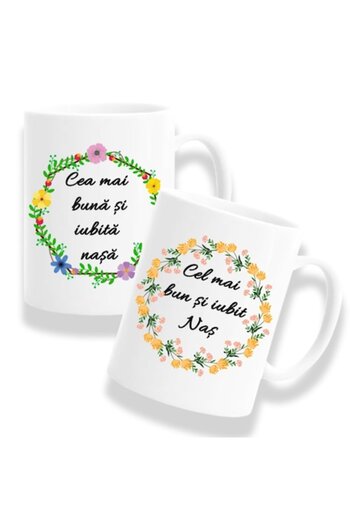 OEM Set 2 personalized mugs for Godparents with message: 'The best and most beloved godmother, The best