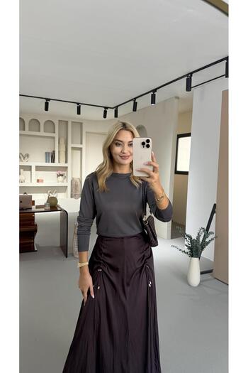 Sezgi Tekin Crew Neck Long Sleeve Anthracite Basic Knitwear