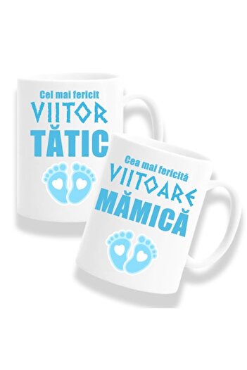 OEM Set 2 personalized mugs for future parents with message: 'Happiest future dad, happiest future mom',