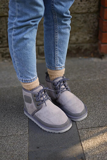 Sivarro Lace-Up Suede Furry Women's Boots - Gray