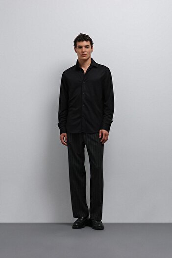 Antioch Black Buttoned Collar Relax Fit Men's Shirt
