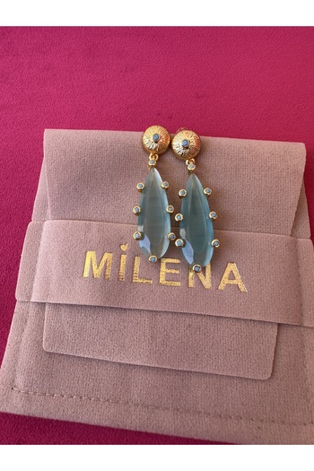 Milena Designer Store Natural Stone Design Earrings with Drop Pendant