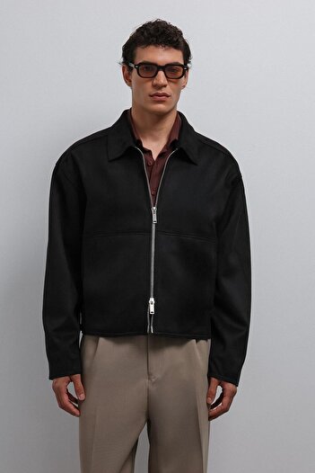 Antioch Black Zippered Faux Suede Men's Coat