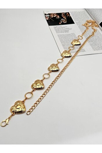 MODAM HİFA Heart Figured Chain Belt Women's Belt Dress Belt Waist Belt Body Belt Shirt Belt