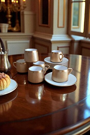 ariana sytle 6-Person 12-Piece Porcelain Lara Turkish Coffee Cup Set Gld