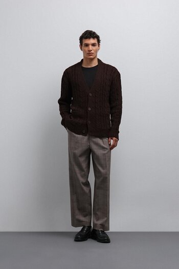 Antioch Brown Hair Braided Textured Men's Cardigan