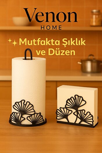 VENON Ginko 2-Piece Kitchen Elegance Set Roll Towel Holder, Napkin Holder Metal Decorative Design Dining Table Presentation
