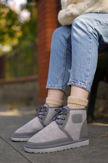 Sivarro Lace-Up Suede Furry Women's Boots - Gray