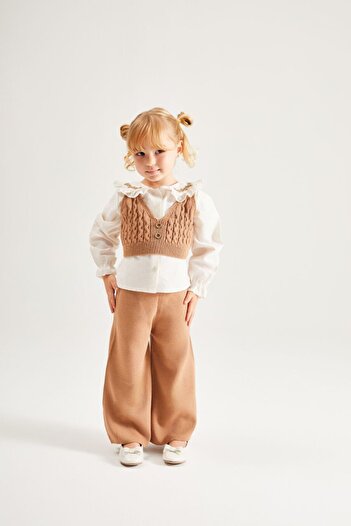 noliva bebek ve çocuk Girl's Fashion Set – Elegant Blouse & Pink Knit Pants