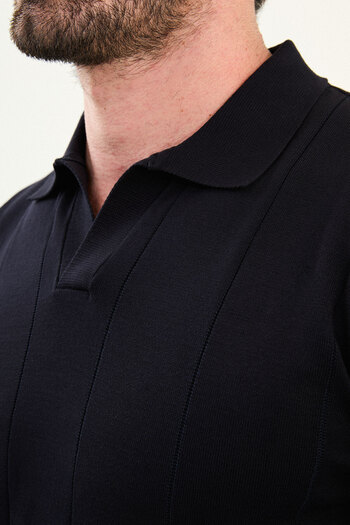 Mcr Striped Slim Fit Lapel Collar Men's Sweater Navy Blue - 11572.25K