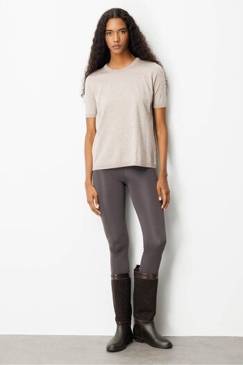Desen Triko Women's Crew Neck Short Sleeve Plain Blouse Mink