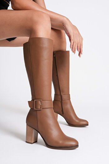 ANALİN SHOES Γυναικείες μπότες με τακούνι με λεπτομέρεια από γνήσιο δέρμα - Καρυδιά
