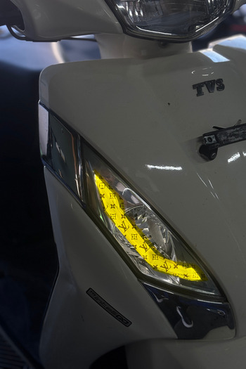 Banxtre Yellow Color Lv Pattern Headlight Design Film (Right and Left) for Tvs Jupiter
