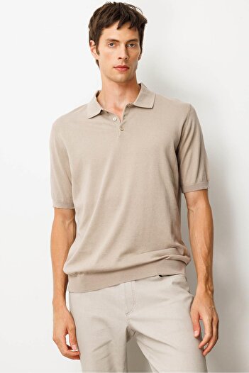 Desen Triko Men's Polo Neck 100% Cotton Short Sleeve Thin Knitwear Mink