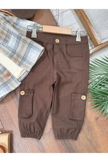 BEBENDY 4-Piece Baby Boy/Child Set with Lumberjack Shirt, Hat, Badge, and Cargo Pants