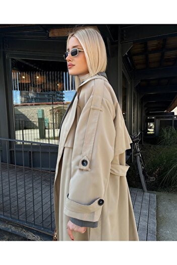 suphias Oversize 100% Cotton Women's Trench Coat New Season Seasonal Comfortable Stylish Outerwear