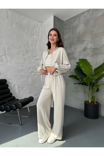 Elif Özbey Butik Stone Three Piece Hooded Set