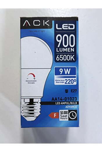 ACK 9W 3000K 900LM BEYAZ IŞIK LED DİM EDİLEBİLİR LED AMPUL E27 A60
