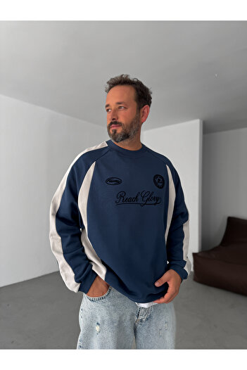 BYBASICMAN Navy Blue Reach Piece Detailed Sweatshirt Jj-132