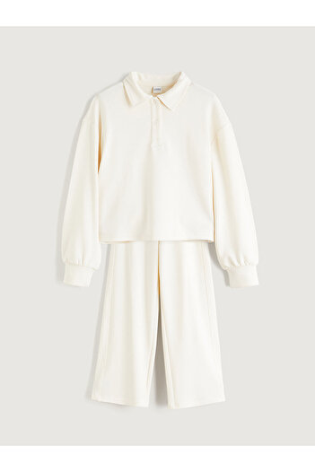 LC Waikiki Ecru Polo Neck Girls' Sweatshirt and Sweatpants