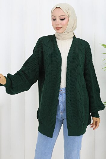 hafsamina Balloon Sleeve Hair Knitting Pattern Tricot Cardigan Emerald Hm2835