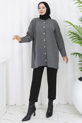 hafsamina Pearl Buttoned Knitwear Cardigan Smoked Hm2834