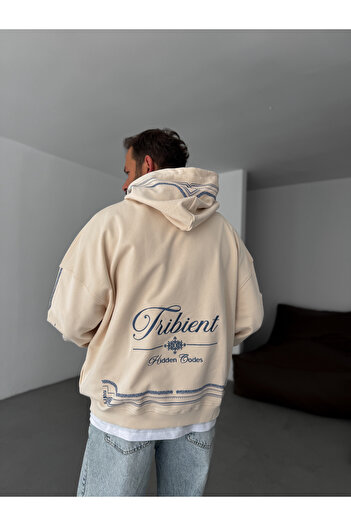 BYBASICMAN Beige Tribient Embroidered Hooded Sweatshirt Jj-133