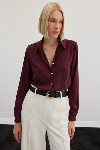Sateen Zebra Patterned Shirt - Burgundy