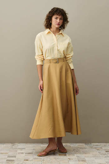 Fahhar Belted Skirt Camel