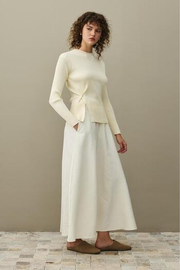 Fahhar Belted Skirt Ecru