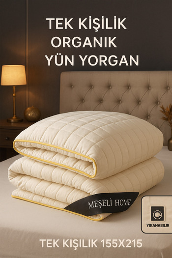 MEŞELİ TEKSTİL Single Size Wool Quilt Washable with Piping Detail |   Special Design |   Anti-Sweat, Absorbs Moisture |   Natural